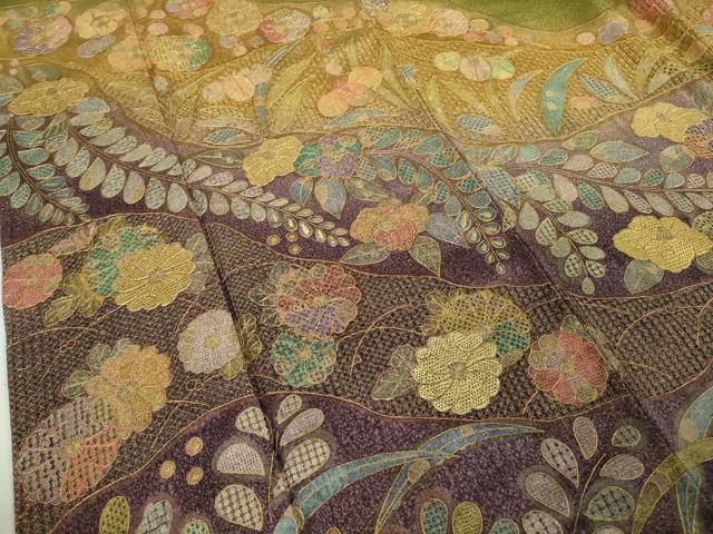 平和屋本店●極上 中国三大刺繍 スワトウ刺繍 汕頭刺繍 相良刺繍 訪問着 辻が花 暈し染め 金彩 金通し地 逸品 DZAB7733kh6