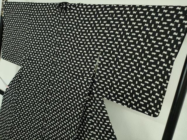 平和屋着物●極上 小紋 犬 黒地 逸品 未使用 DZAB7735kh6