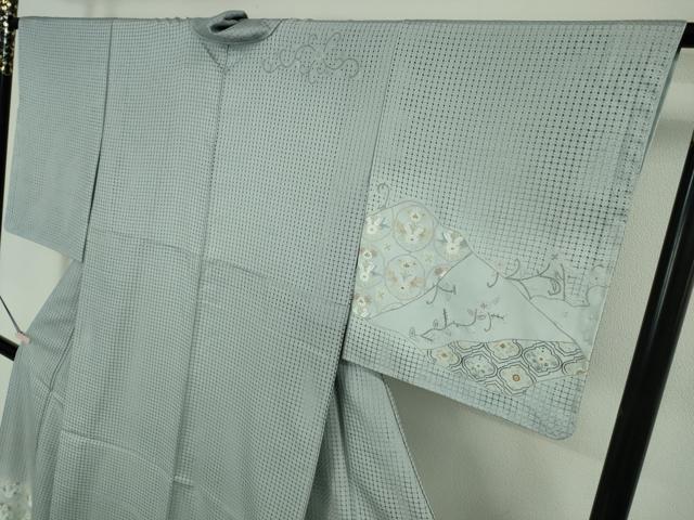 平和屋着物●極上 中国三大刺繍 スワトウ刺繍 汕頭刺繍 総刺繍 訪問着 双鳥花唐草文 秘色色地 金糸 逸品 DZAB7738kh6