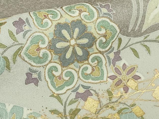 平和屋着物●極上 訪問着 駒刺繍 花唐草文 利休白茶色地 金彩 逸品 未使用 DZAB7746kh6