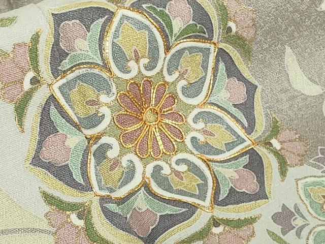 平和屋着物●極上 訪問着 駒刺繍 花唐草文 利休白茶色地 金彩 逸品 未使用 DZAB7746kh6