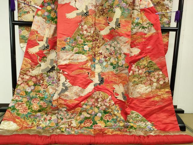 平和屋本店●極上 色打掛 和装 婚礼 結婚式 花嫁 神社挙式 相良刺繍 駒刺繍 飛鶴吉祥花文 金糸 逸品 DZAB7749kh6