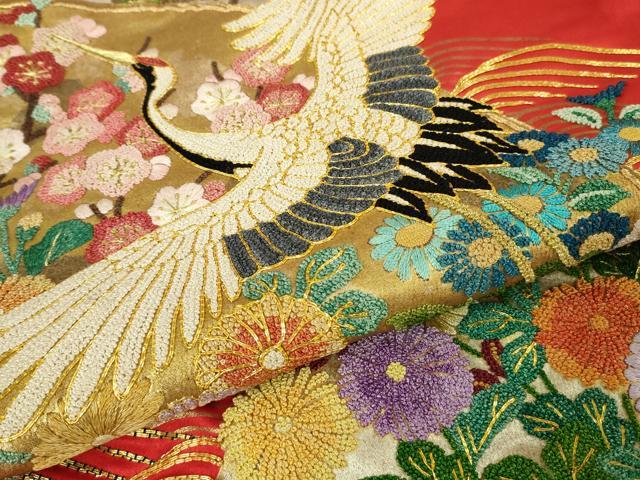 平和屋本店●極上 色打掛 和装 婚礼 結婚式 花嫁 神社挙式 相良刺繍 駒刺繍 飛鶴吉祥花文 金糸 逸品 DZAB7749kh6