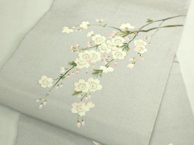 平和屋着物●極上 九寸開き名古屋帯 枝垂れ桜 潤色地 金彩 鬼しぼ縮緬 逸品 DZAB7767kh6