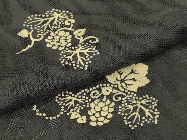 平和屋着物∞極上 長羽織 スリーシーズン 春夏秋 塵除け 印傳 紗 葡萄蔦の葉文 羽織紐付き 羊羹色地 逸品 DZAB7786kh6