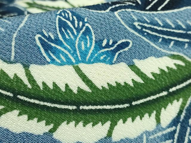平和屋本店●最高級 城間栄順 本場琉球紅型 九寸名古屋帯 芭蕉の葉 薄花色地 鬼しぼ縮緬 逸品 DZAB7830kh6