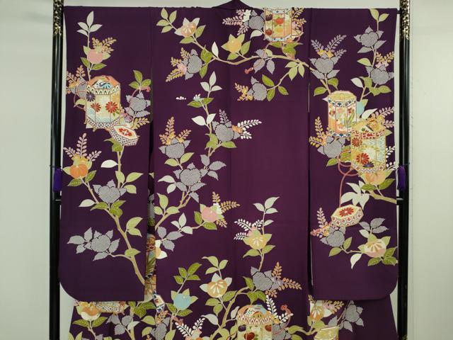 平和屋本店●極上 創業460年・千總 振袖 駒刺繍 貝桶橘花文 桑の実色地 金彩 近鉄百貨店扱い 反端付き 逸品 DZAB7860kh6