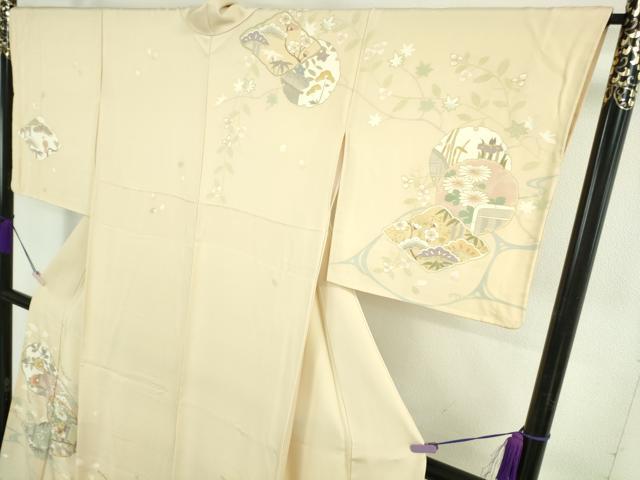 平和屋本店●極上 訪問着 駒刺繍 雪輪吉祥花文 浅黄色地 金彩 逸品 DZAB7863kh6