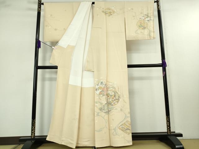 平和屋本店●極上 訪問着 駒刺繍 雪輪吉祥花文 浅黄色地 金彩 逸品 DZAB7863kh6