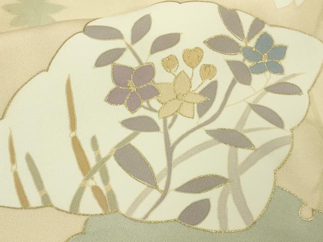 平和屋本店●極上 訪問着 駒刺繍 雪輪吉祥花文 浅黄色地 金彩 逸品 DZAB7863kh6