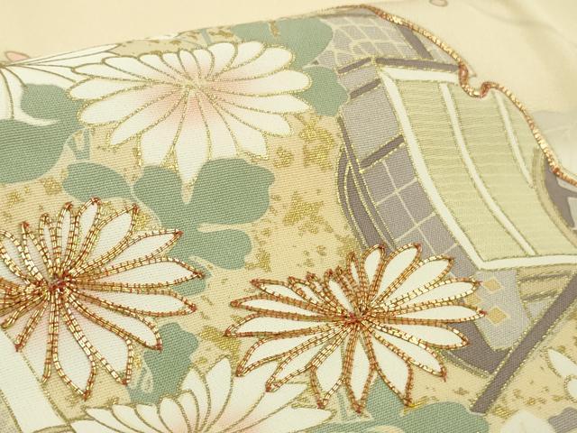 平和屋本店●極上 訪問着 駒刺繍 雪輪吉祥花文 浅黄色地 金彩 逸品 DZAB7863kh6