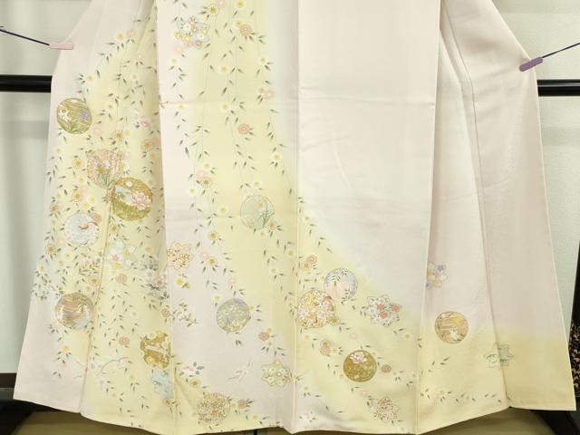 平和屋本店●極上 訪問着・長襦袢(無双仕立て)セット 駒刺繍 枝垂れ花 花丸文 金彩 逸品 未使用 DZAB7870kh6