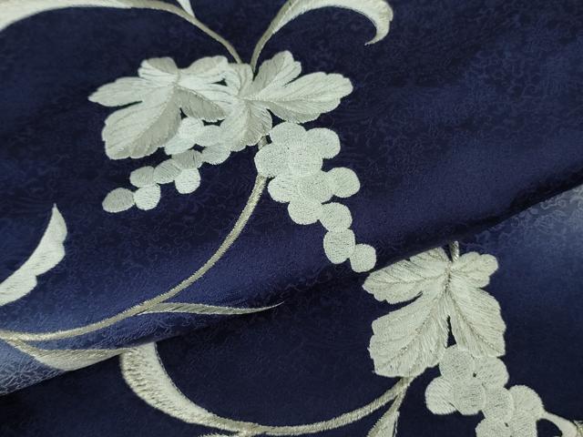 平和屋本店●極上 訪問着 総刺繍 葡萄唐草文 鉄紺色地 暈し染め 銀糸 逸品 未使用 DZAB7880kh6