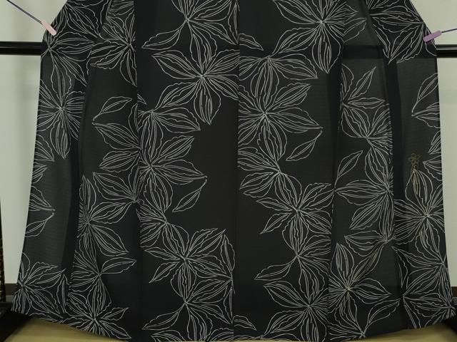 平和屋本店*極上 夏物 世界的人形師 辻村寿三郎 ジュサブロー 小紋 絽縮緬 舞花文 濃い青褐色地 反端付き 逸品 未使用 DZAB7884kh6
