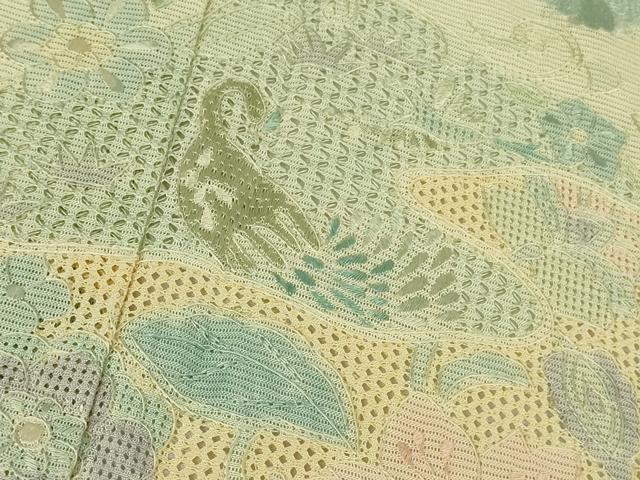 平和屋着物*極上 夏物 中国三大刺繍 スワトウ刺繍 汕頭刺繍 訪問着 絽 舞蝶唐草鳥文 暈し染め 砥粉色地 逸品 DZAB7892kh6