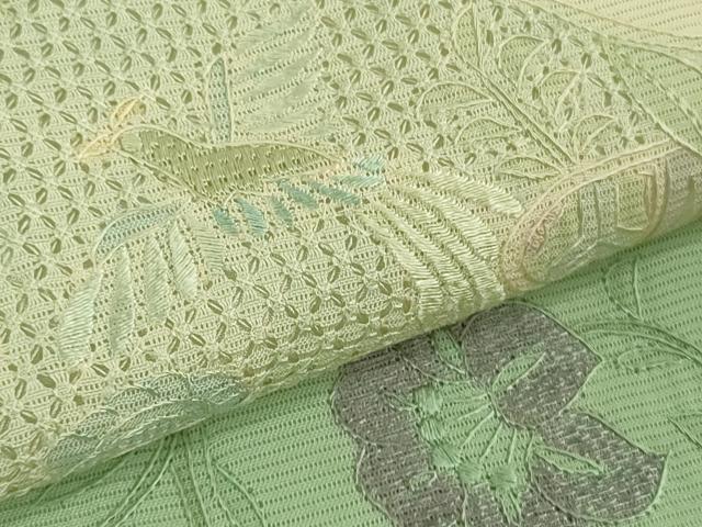 平和屋着物*極上 夏物 中国三大刺繍 スワトウ刺繍 汕頭刺繍 訪問着 絽 舞蝶唐草鳥文 暈し染め 砥粉色地 逸品 DZAB7892kh6