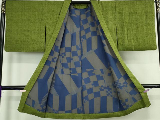 平和屋本店∞極上 キモノデザイナー 斉藤上太郎 長羽織 草色地 たとう紙付き 逸品 DZAB7899kh6