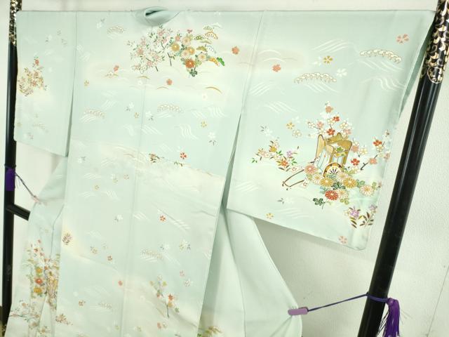 平和屋本店●極上 訪問着 駒刺繍 御所車花文 白藍色地 暈し染め 金彩 逸品 未使用 DZAB7922kh6