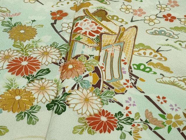 平和屋本店●極上 訪問着 駒刺繍 御所車花文 白藍色地 暈し染め 金彩 逸品 未使用 DZAB7922kh6