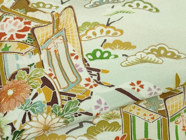 平和屋本店●極上 訪問着 駒刺繍 御所車花文 白藍色地 暈し染め 金彩 逸品 未使用 DZAB7922kh6