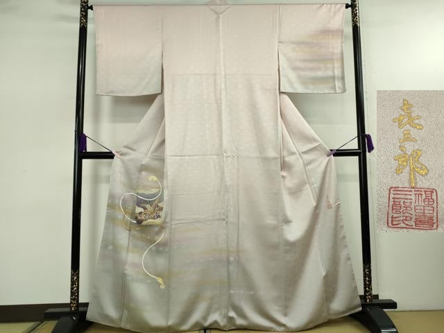 平和屋本店●極上 人間国宝 福田喜三郎 訪問着 刺繍 色紙萩文 紐文 暈し染め 金糸 ますいわ屋扱い 逸品 DZAB7924kh6