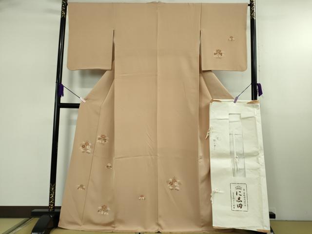平和屋本店●極上 京都老舗銘店・に志田 訪問着 刺繍 草花 伽羅色地 金糸 たとう紙付き 逸品 DZAB7930kh6