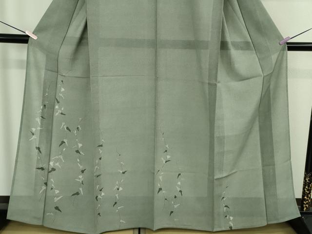 平和屋本店*極上 夏物 人間国宝 小宮康孝 色留訪問着 傳統江戸小紋 絽 鮫小紋柄 朝顔 鶸茶色×白 三越扱い 反端付き 逸品 DZAB7964kh6
