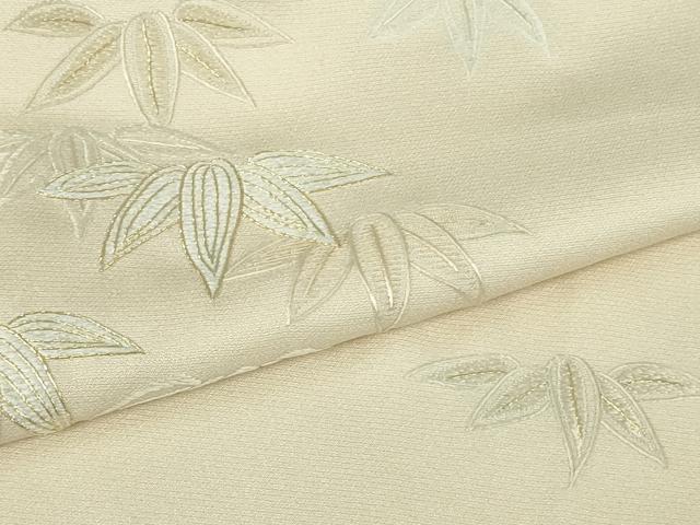平和屋本店●極上 訪問着 総手刺繍 笹文 鳥の子色地 金糸 反端付き 逸品 未使用 DZAB7972kh6