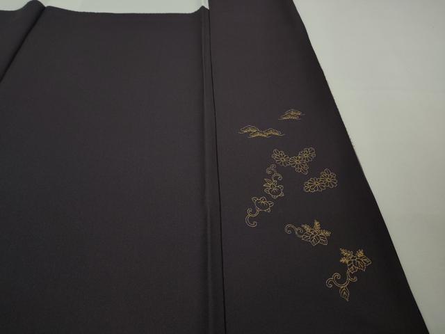 平和屋本店●極上 訪問着・長襦袢(無双仕立て)セット 総手刺繍 吉祥花文 深紫色地 金銀糸 逸品 未使用 DZAB7991kh6