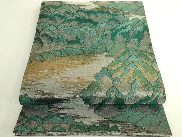 平和屋本店●極上 織の宝石・ダイヤモンドカット 佐波理綴 両面 六通柄袋帯 山湖景定 金銀糸 証紙付き 逸品 DZAB8017kh6