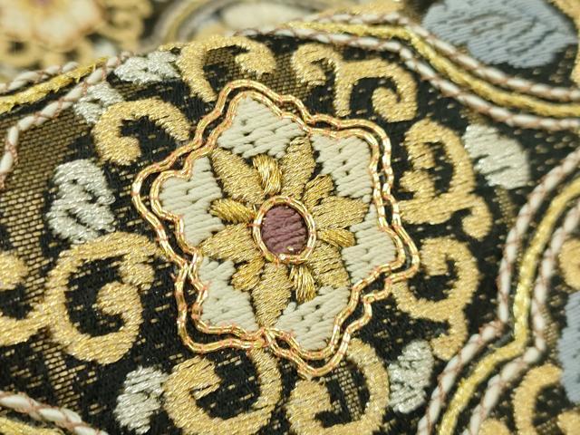 平和屋本店●最高級 中国三大刺繍 相良刺繍 総刺繍 袋帯 花唐草 菱 黒地 金銀糸 逸品 DZAB8033kh6