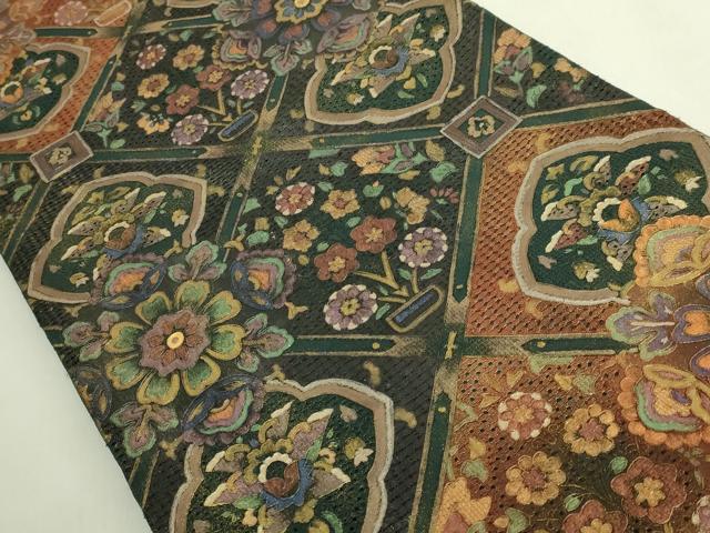 平和屋本店●極上 中国三大刺繍 スワトウ刺繍 汕頭刺繍 総刺繍 全通柄袋帯 正倉院更紗花文 金銀彩 逸品 DZAB8036kh6