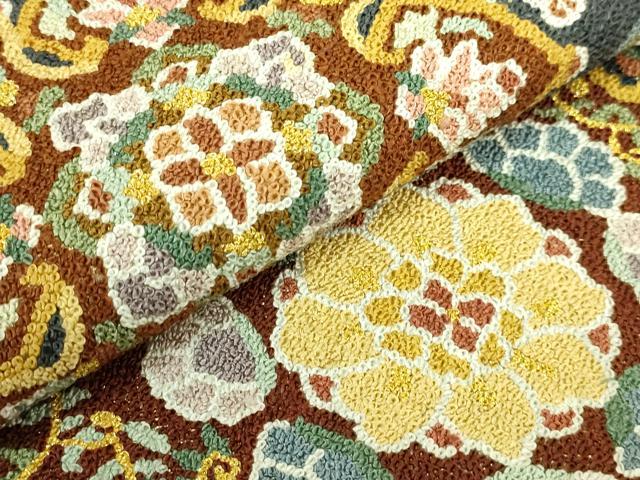 平和屋本店●最高級 中国三大刺繍 総相良刺繍 総刺繍 袋帯 200万粒 総詰め 切り嵌め正倉院花文 金糸 逸品 DZAB8041kh6