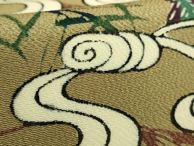 平和屋本店●極上 本場琉球紅型 平野晋二郎 九寸開き名古屋帯 風景文 利休茶色地 鬼しぼ縮緬 ますいわ屋扱い 逸品 DZAB8058kh6