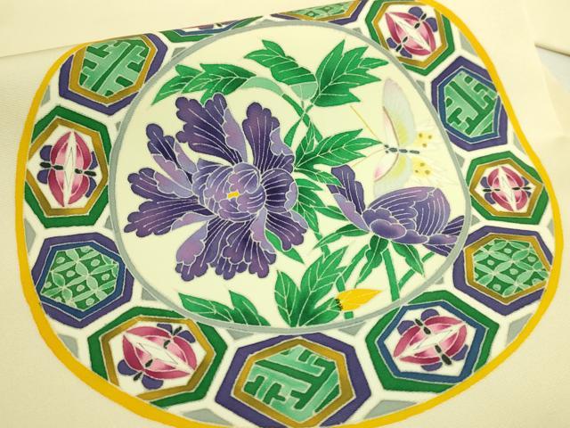平和屋本店●極上 本加賀友禅 瀬戸算 塩瀬 九寸名古屋帯 花蝶文 逸品 DZAB8070kh6