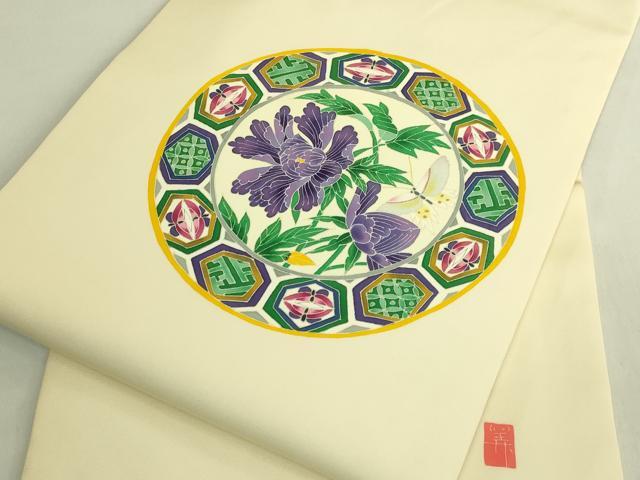 平和屋本店●極上 本加賀友禅 瀬戸算 塩瀬 九寸名古屋帯 花蝶文 逸品 DZAB8070kh6