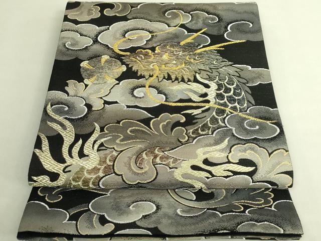 平和屋着物●極上 太鼓柄袋帯 モール 雲龍 黒地 金銀糸 逸品 DZAB8072kh6