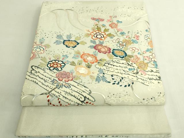 平和屋本店●極上 太鼓柄袋帯 刺繍 花筏 金銀糸 逸品 DZAB8078kh6