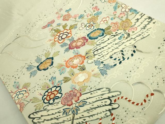 平和屋本店●極上 太鼓柄袋帯 刺繍 花筏 金銀糸 逸品 DZAB8078kh6