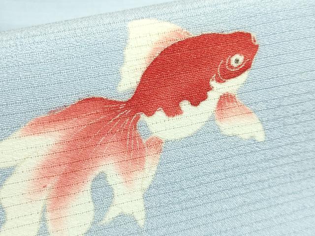 平和屋本店*極上 夏物 名門染元 秀美 十日町友禅 絽縮緬 九寸名古屋帯 金魚 月白色地 逸品 DZAB8086kh6