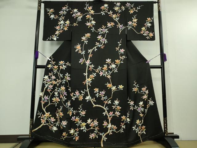 平和屋本店●極上 創業460年・千總 訪問着 駒刺繍 橘 黒地 金彩 大丸扱い 逸品 未使用 DZAB8111kh6