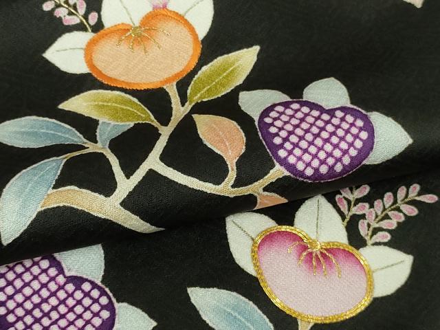 平和屋本店●極上 創業460年・千總 訪問着 駒刺繍 橘 黒地 金彩 大丸扱い 逸品 未使用 DZAB8111kh6