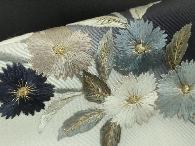 平和屋本店●極上 訪問着 総刺繍 胡蝶蘭 百合 薔薇 花唐草文 白×黒 暈し染め 金糸 逸品 未使用 DZAB8113kh6