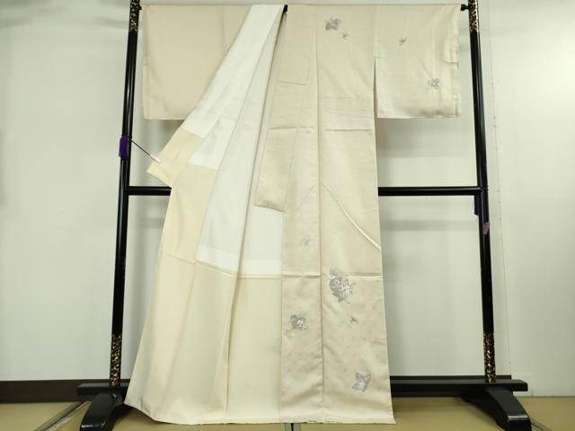 平和屋本店●極上 訪問着 総刺繍 吉祥花文 御所車 砥粉色地 金銀糸 逸品 未使用 DZAB8114kh6