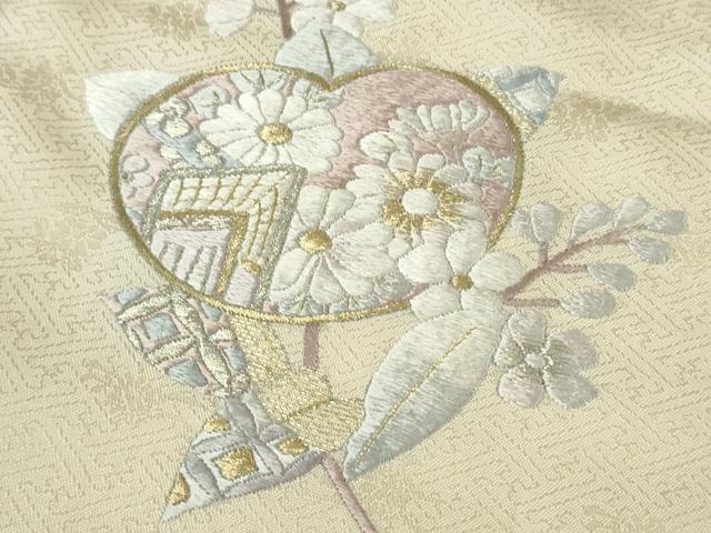 平和屋本店●極上 訪問着 総刺繍 吉祥花文 御所車 砥粉色地 金銀糸 逸品 未使用 DZAB8114kh6