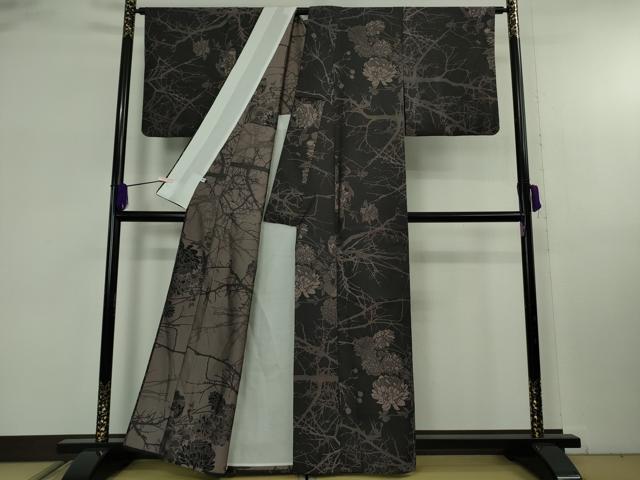 平和屋本店▽極上 キモノデザイナー 斉藤上太郎 お召 単衣 薔薇 バラ 反端付き 逸品 DZAB8119kh6
