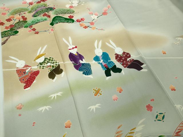 平和屋着物●極上 児島元気 アトリエ 聖jin苑 BANKANわものや 訪問着 駒刺繍 兎 宝尽くし 漁 暈し染め 金彩 たとう紙付き 逸品 DZAB8130kh6