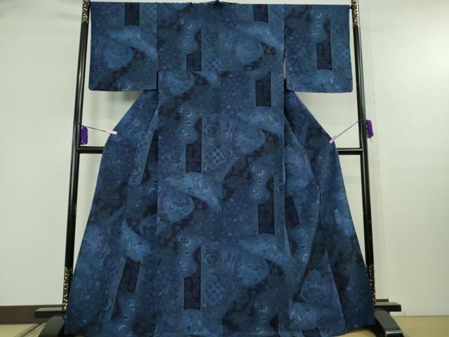 平和屋本店▽極上 前田仁仙 仁仙更紗 小紋 単衣 更紗花鳥文 鬼しぼ縮緬 逸品 未使用 DZAB8135kh6