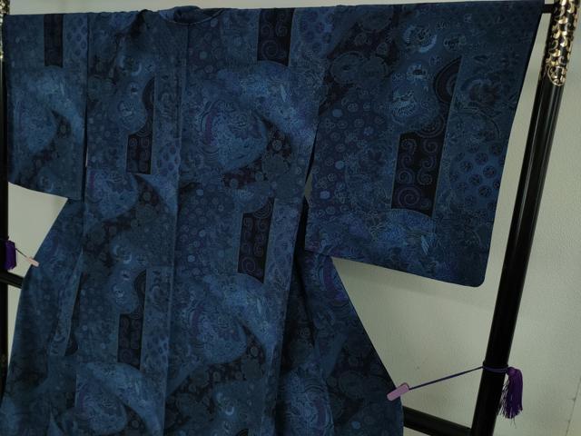 平和屋本店▽極上 前田仁仙 仁仙更紗 小紋 単衣 更紗花鳥文 鬼しぼ縮緬 逸品 未使用 DZAB8135kh6