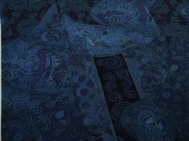 平和屋本店▽極上 前田仁仙 仁仙更紗 小紋 単衣 更紗花鳥文 鬼しぼ縮緬 逸品 未使用 DZAB8135kh6